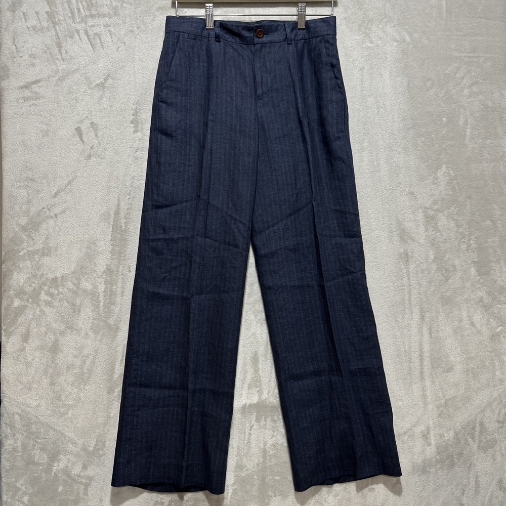 Lauren Ralph Lauren striped Women’s Sz 4 Andover Navy Blue Linen Wide Leg Pants